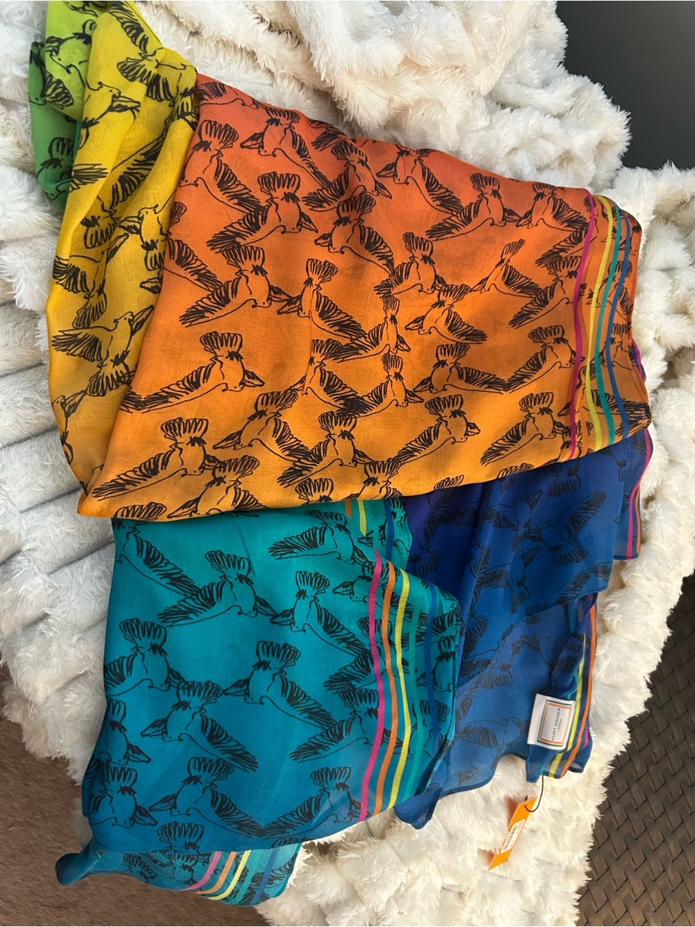 Kurt Geiger Multicolor Printed Scarf with Blue and Purple Accents